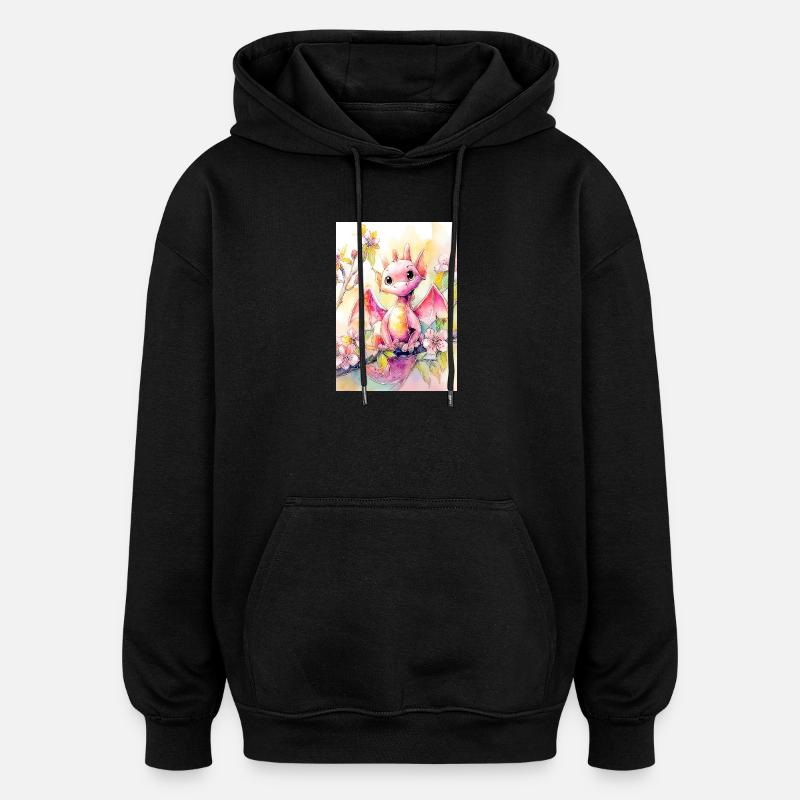 Dragon aquarelle florale - Sweat à capuche oversize unisexe - noir