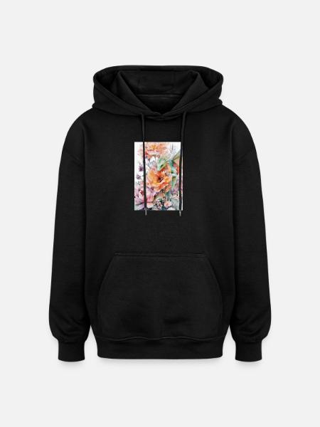 Aquarell-Drachen- und Blumengärten - Oversized Unisex Hoodie - Schwarz