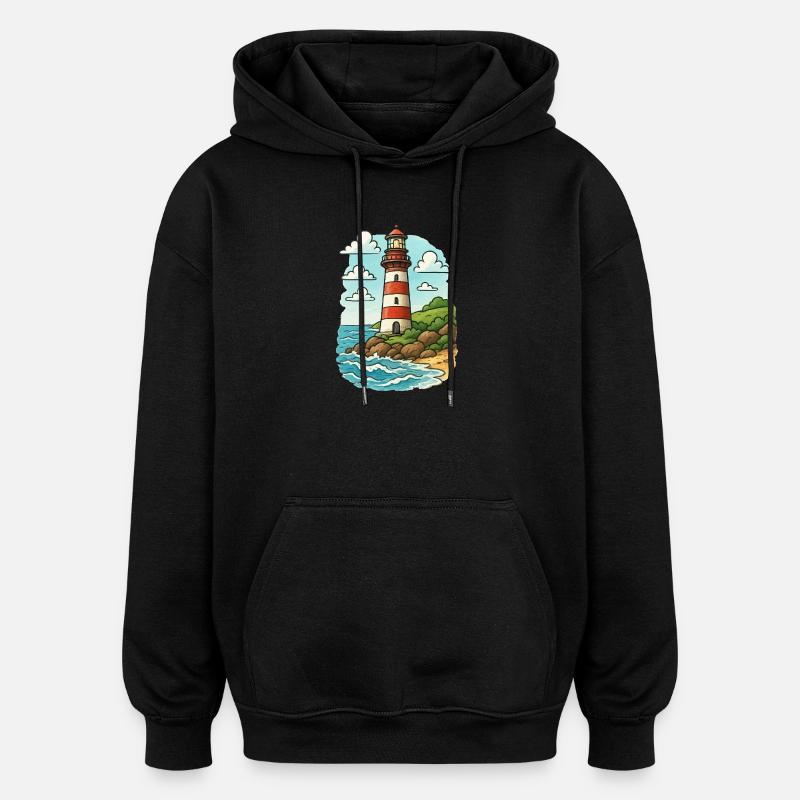 Lighthouse on the coastal path - Oversized Unisex Hoodie - black