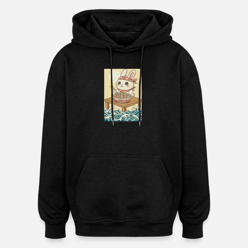 Lapin de Pâques Kawaii - Sweat à capuche oversize unisexe - noir