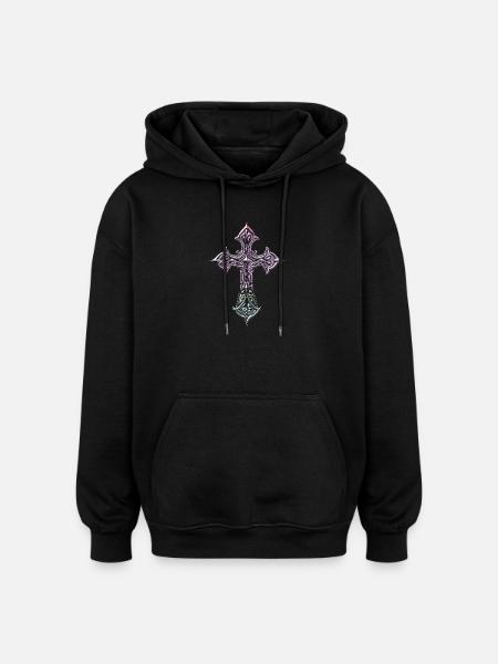 Iridescent Filigree Cross - Oversized Unisex Hoodie - black