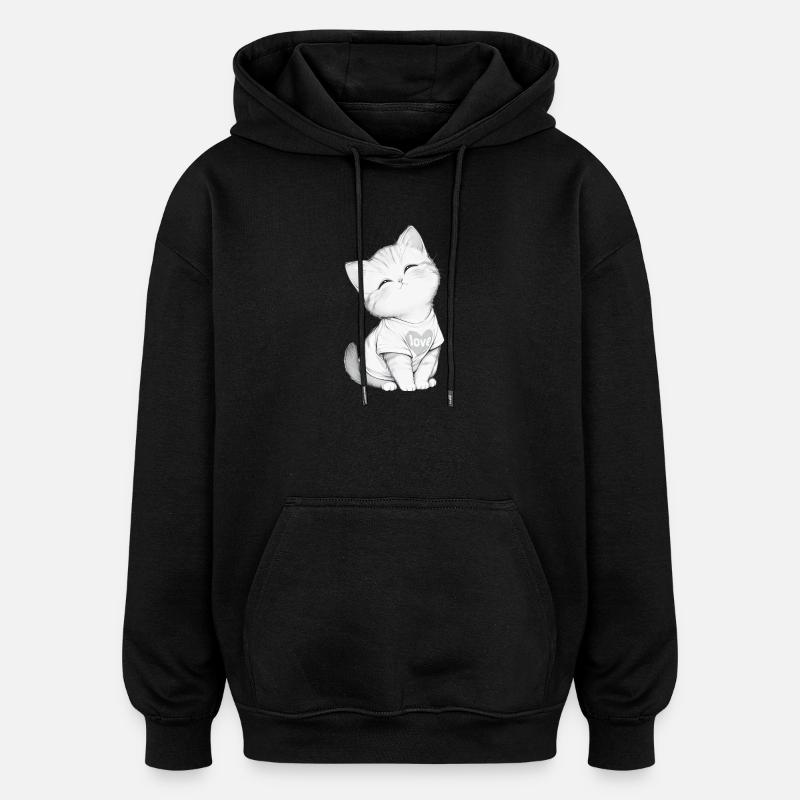 Kuschelige Katze im Herzen Liebe - Oversized Unisex Hoodie - Schwarz