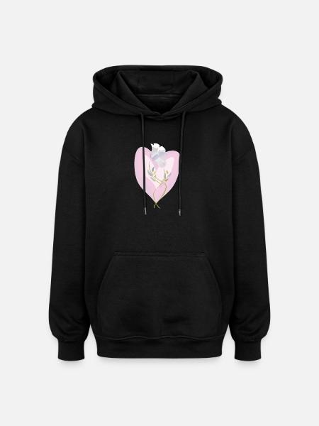 Gentle White Tulip Heart Illustration - Oversized Unisex Hoodie - black