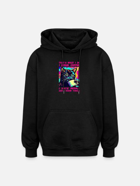 Cozy Cat Coffee - Oversized Unisex Hoodie - black
