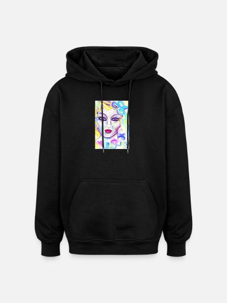 Farbenfrohe Fantasieporträtdesign - Oversized Unisex Hoodie - Schwarz