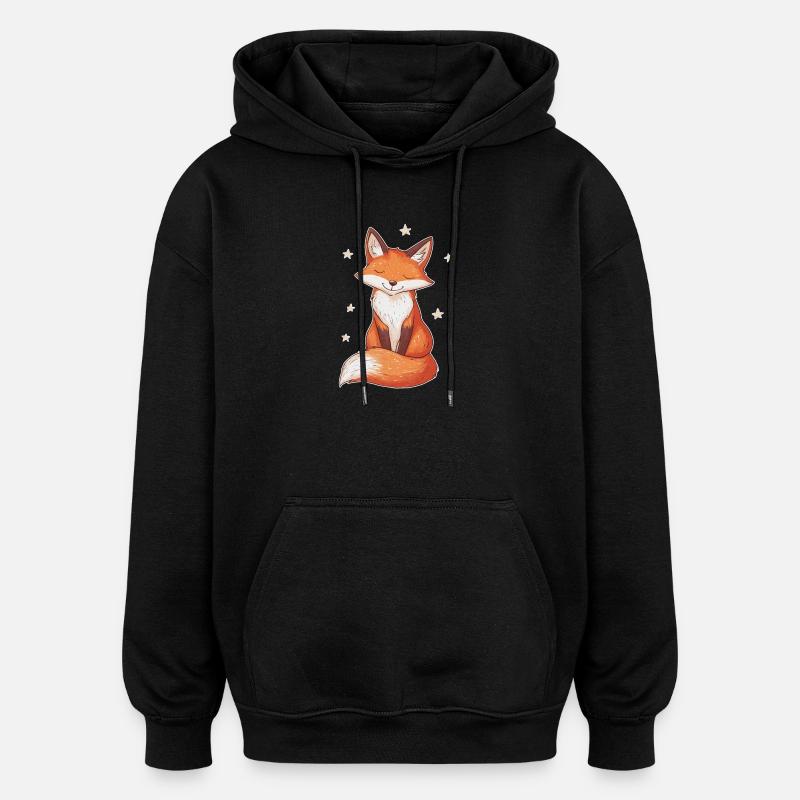Renard et étoiles - Sweat à capuche oversize unisexe - noir
