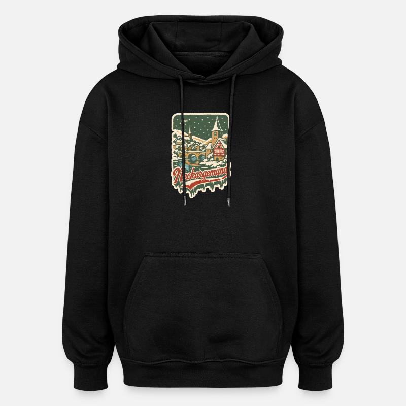 Idylle hivernal de Neckargemünd - Sweat à capuche oversize unisexe - noir