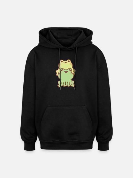 Cute Frogs Stacked Together Best Friends - Oversized Unisex Hoodie - black