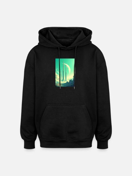 retro futuristic space landscapes 1960s aesthetic - Oversized Unisex Hoodie - black