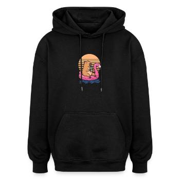 Capybara auf rosa Flamingo - Oversized Unisex Hoodie - Schwarz - Vorne - Noah (186cm)