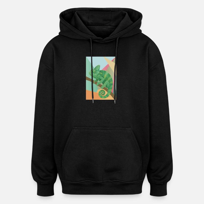 Style géométrique du Caméléon Vert - Sweat à capuche oversize unisexe - noir