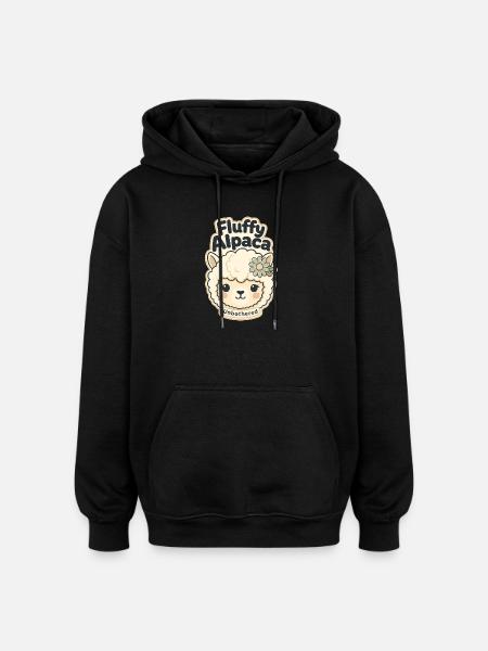 Cute Funny Gifts, Fluffy Alpaca Unbothered - Oversized Unisex Hoodie - black