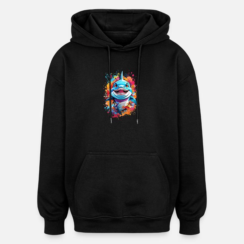 Requin - Sweat à capuche oversize unisexe - noir