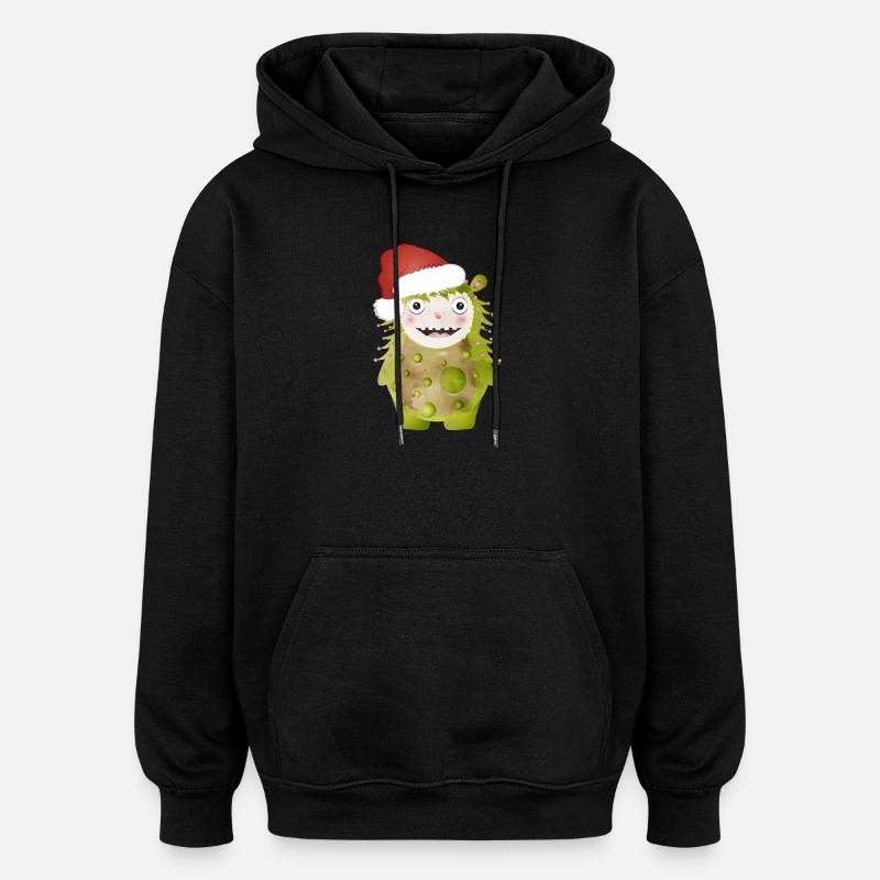 Joyeux monstre vert célébrant Noël - Sweat à capuche oversize unisexe - noir