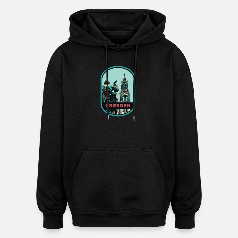 Illustration: Cathédrale Hofkirche, Dresde - Sweat à capuche oversize unisexe - noir
