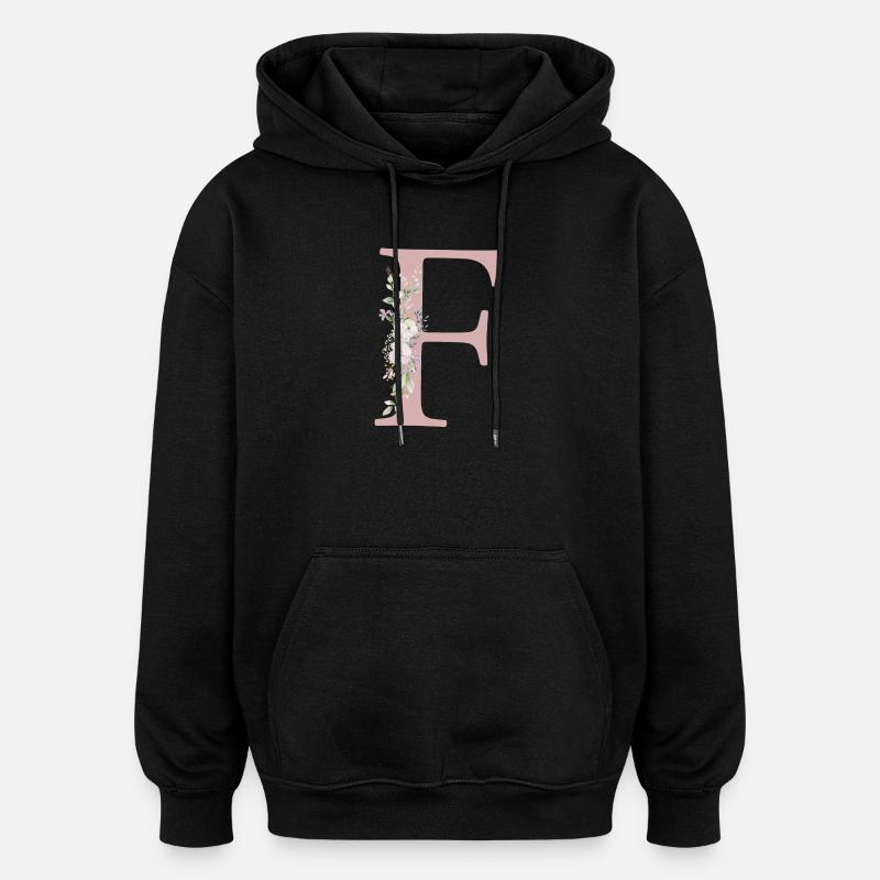 F Monogram, Floral, Customizable - Oversized Unisex Hoodie - black