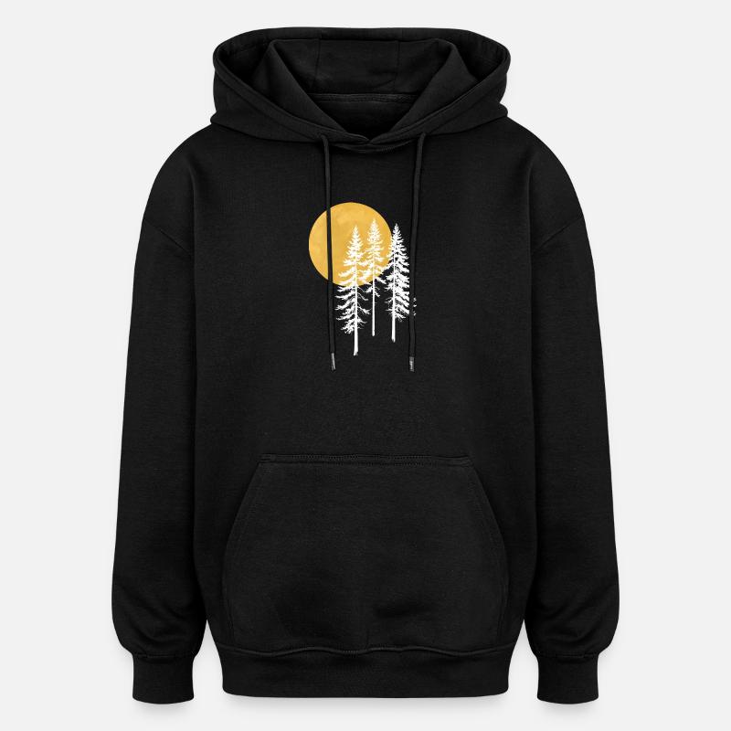 Silhouette de pins ensoleillés - Sweat à capuche oversize unisexe - noir