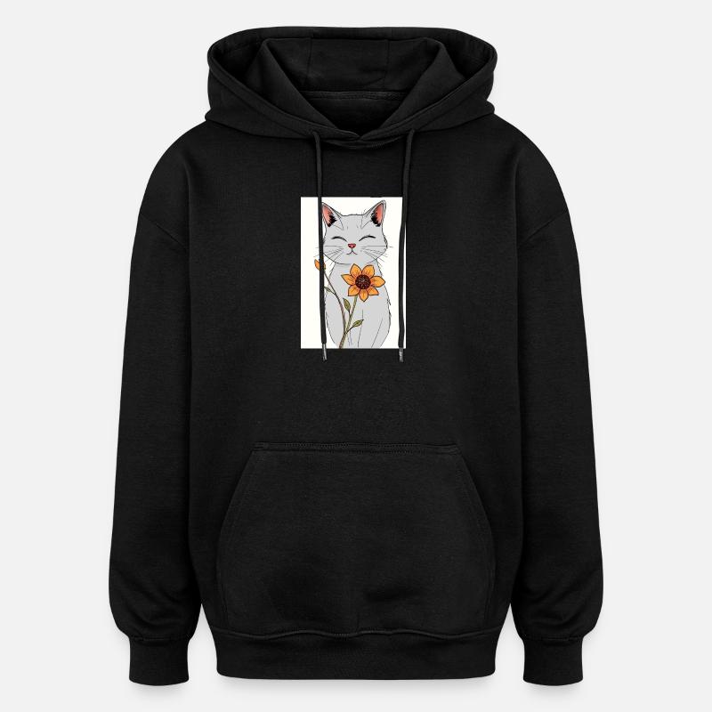 Chat serein au tournesol - Sweat à capuche oversize unisexe - noir