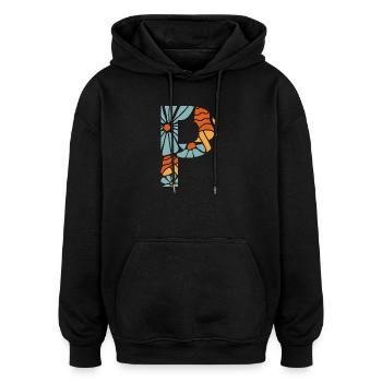 Buchstabe p groovige Blumen Geschenkidee - Oversized Unisex Hoodie - Schwarz - Vorne - Noah (186cm)