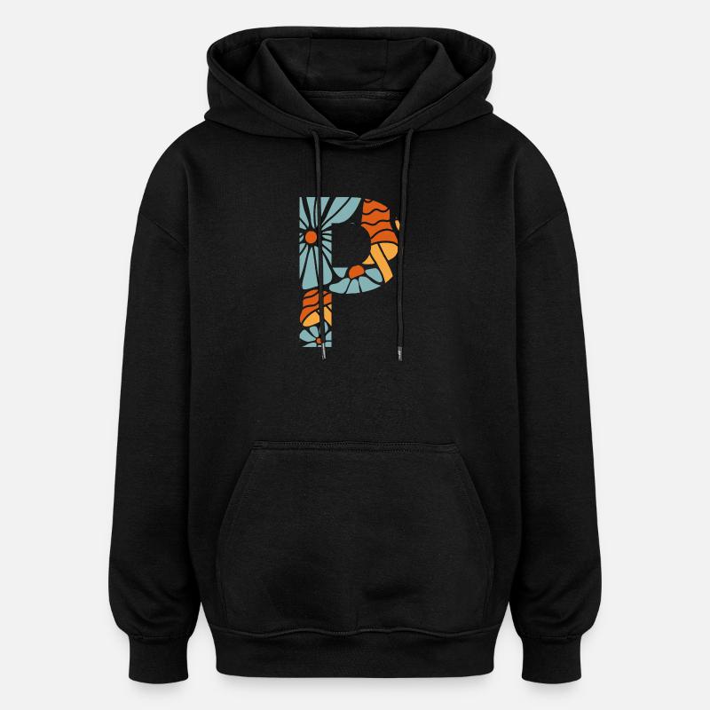 Buchstabe p groovige Blumen Geschenkidee - Oversized Unisex Hoodie - Schwarz