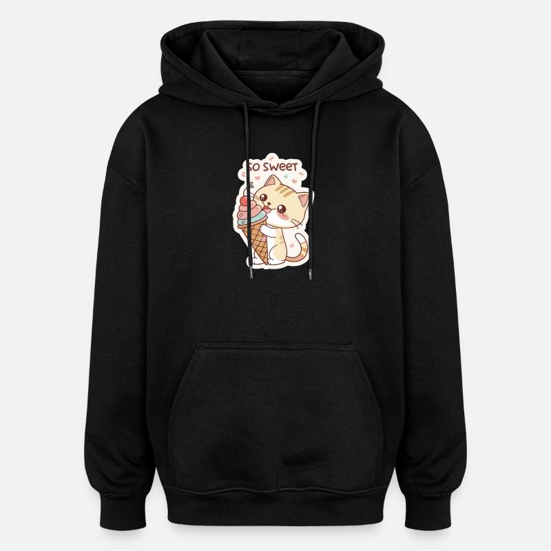 Gourmet cat and pastel cone - Oversized Unisex Hoodie - black