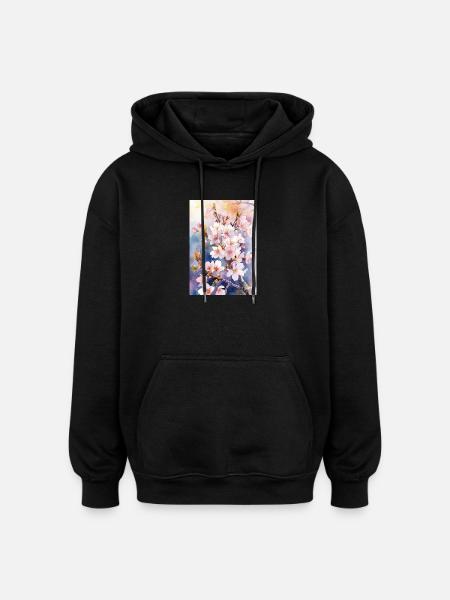 Aquarellfarben pastellfarbene Kirschblüten - Oversized Unisex Hoodie - Schwarz