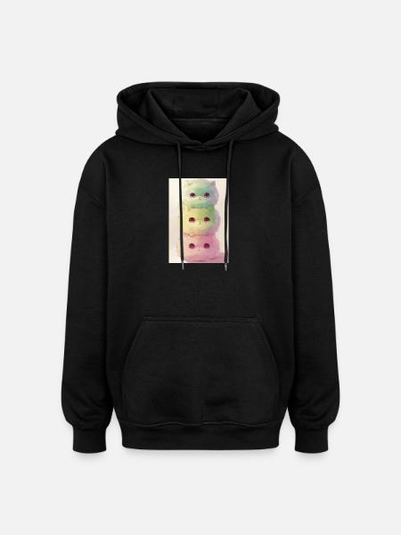 Pastel Cat in Rainbow Pile - Oversized Unisex Hoodie - black
