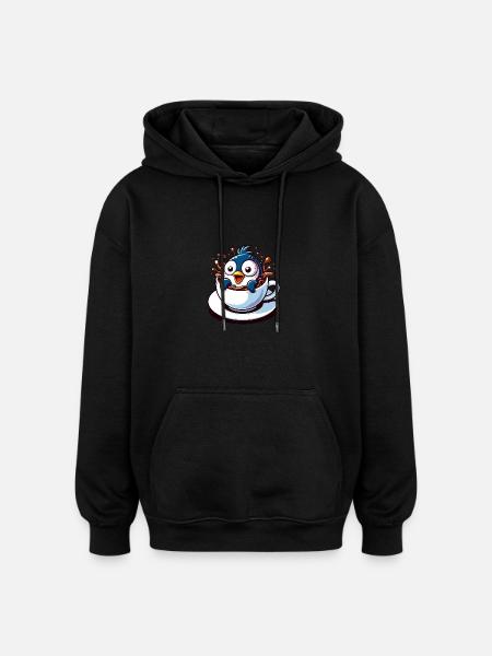 Funny Penguin Coffee Caffeine Lover - Oversized Unisex Hoodie - black