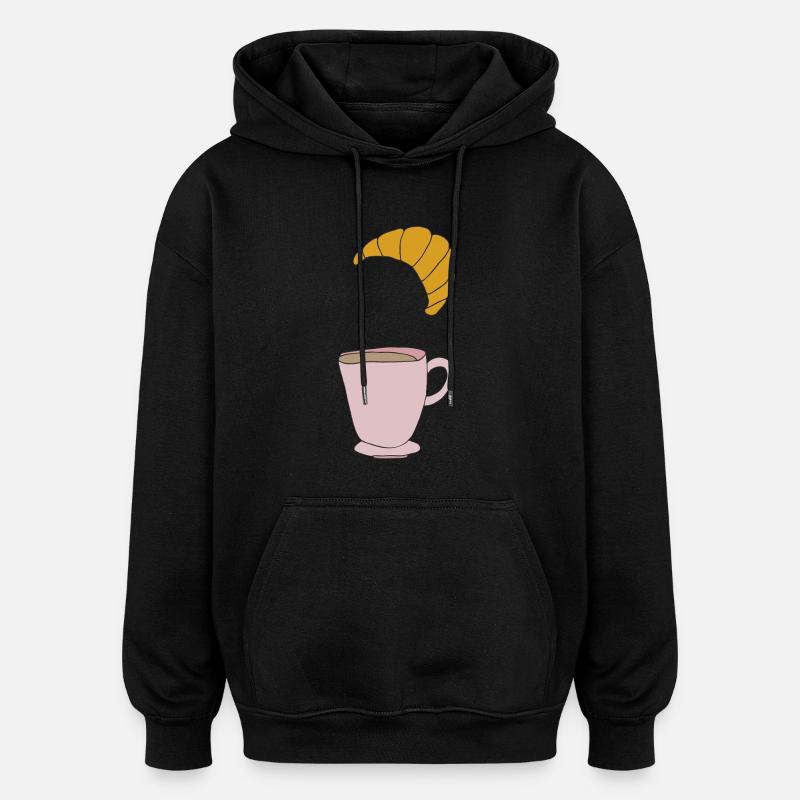Café et croissant - Sweat à capuche oversize unisexe - noir