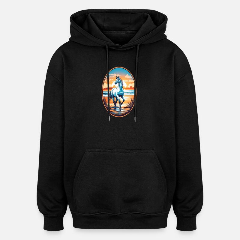Pferd am Strand - Oversized Unisex Hoodie - Schwarz