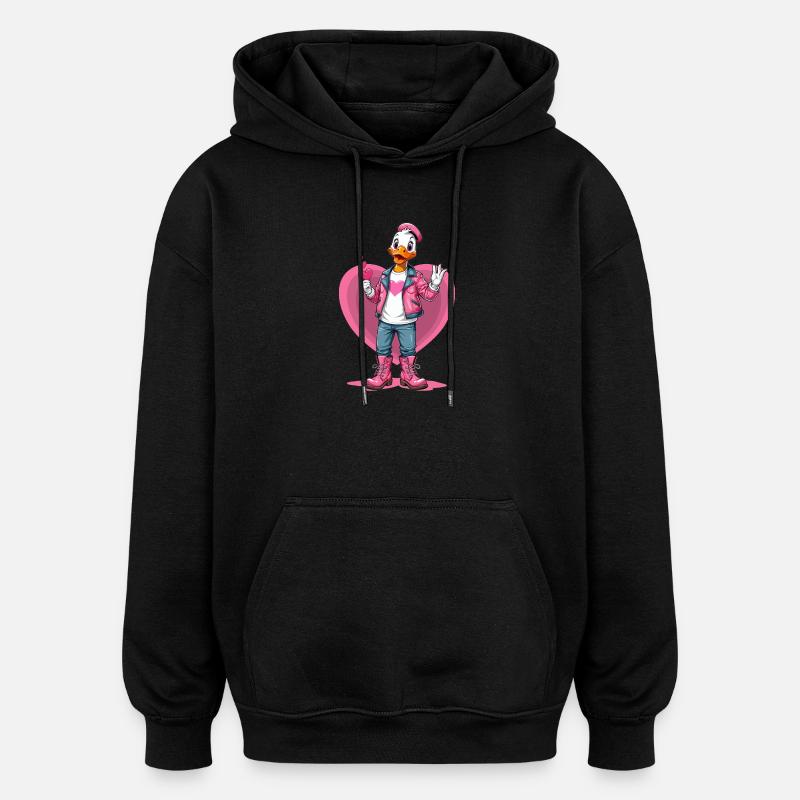 Süße Ente mit Herz - Oversized Unisex Hoodie - Schwarz