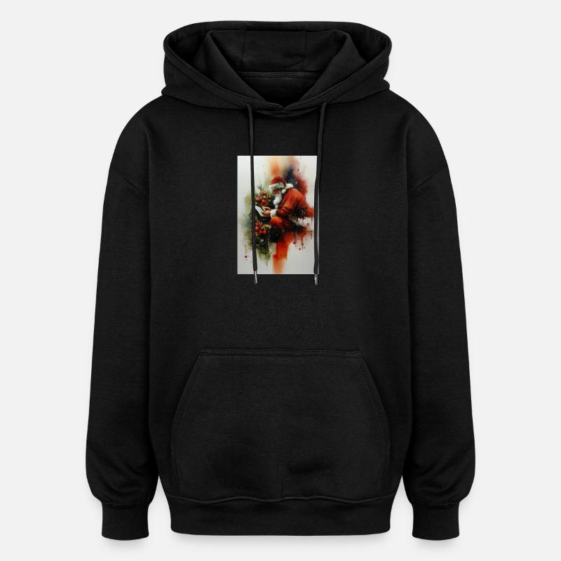 Père Noël aquarelle lisant lettre - Sweat à capuche oversize unisexe - noir
