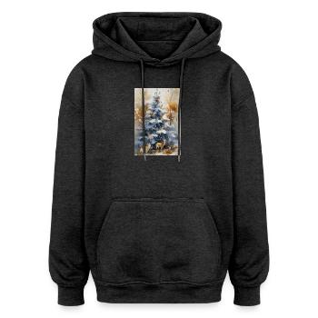 Blauer Weihnachtsbaum und Hirsch - Oversized Unisex Hoodie - Anthrazit - Vorne - Noah (186cm)