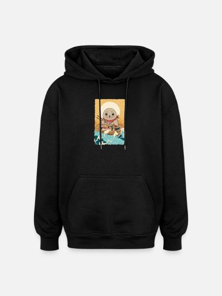 Kawaii Seal North Sea Sushi - Oversized Unisex Hoodie - black