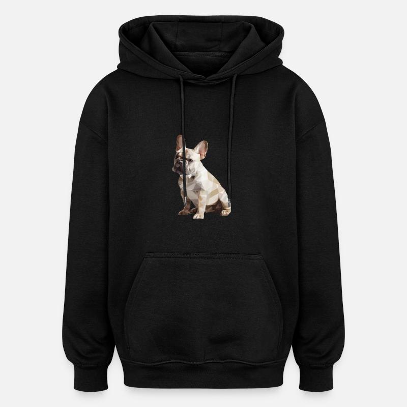 Bouledogue français Low Poly Design - Sweat à capuche oversize unisexe - noir