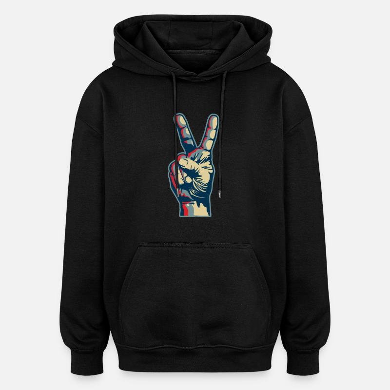 Peace hand - Sweat à capuche oversize unisexe - noir