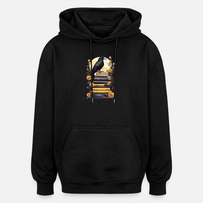 Stack of books with raven - Oversized Unisex Hoodie - black