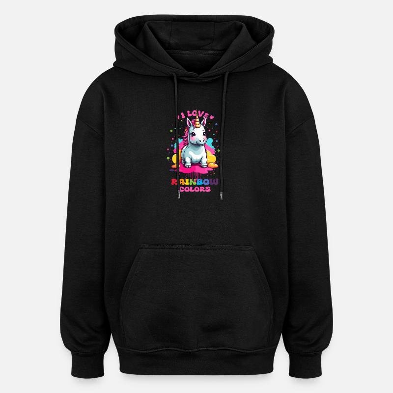 Licorne mignonne - Sweat à capuche oversize unisexe - noir