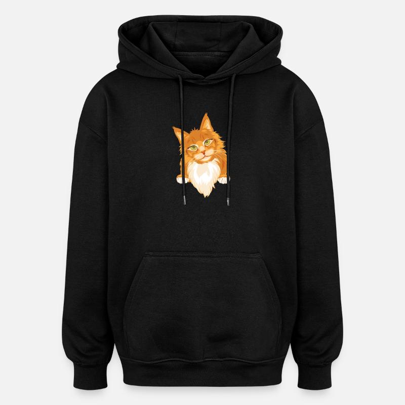Chat roux timide et mignon - Sweat à capuche oversize unisexe - noir