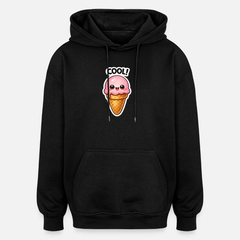 Autocollant de glace Kawaii - Sweat à capuche oversize unisexe - noir