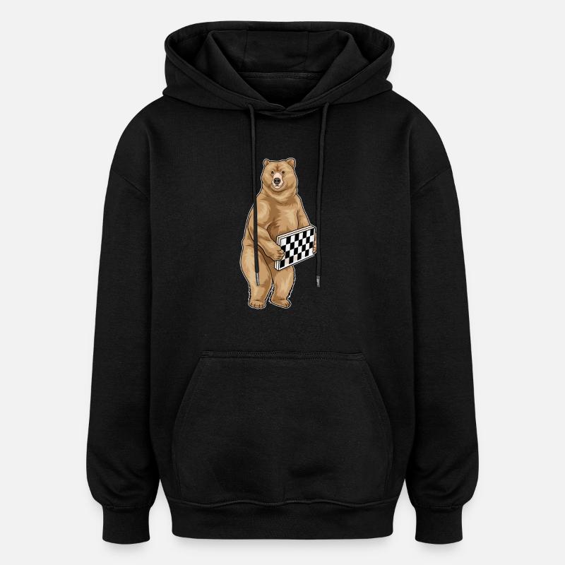 Ours Échiquier Echecs - Sweat à capuche oversize unisexe - noir