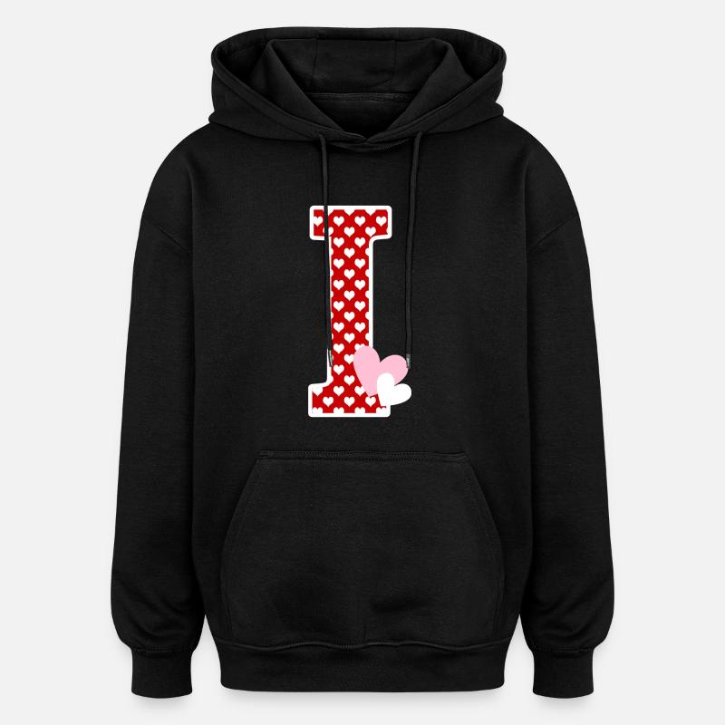 Buchstabe i Herz - Oversized Unisex Hoodie - Schwarz