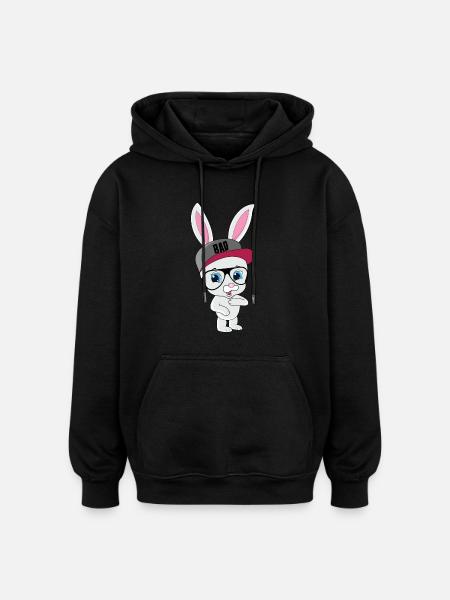 Cool bunny rabbit with cap and glasses - Oversized Unisex Hoodie - black
