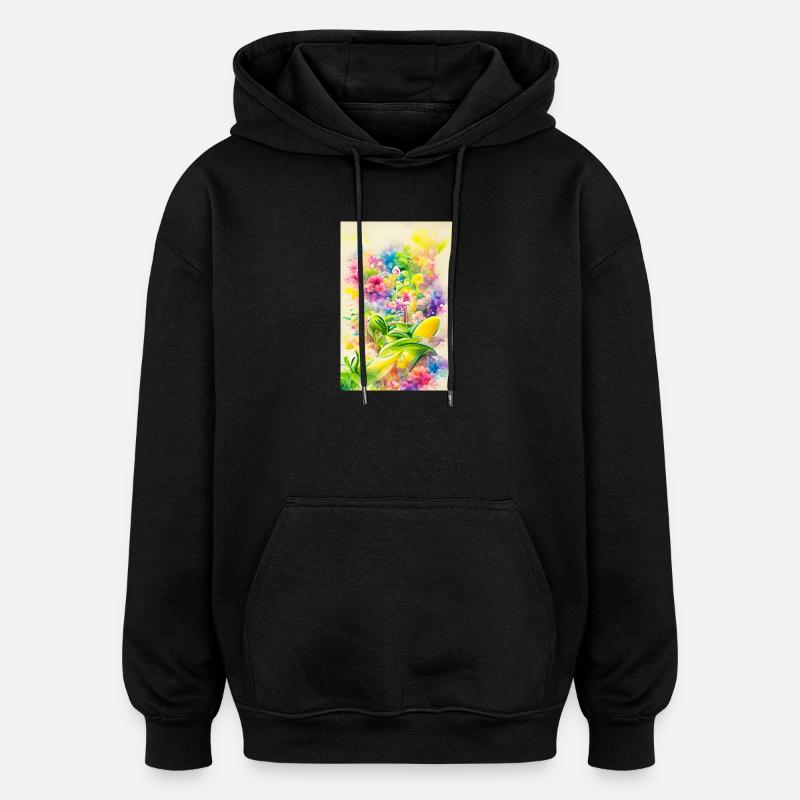 Art floral - Sweat à capuche oversize unisexe - noir