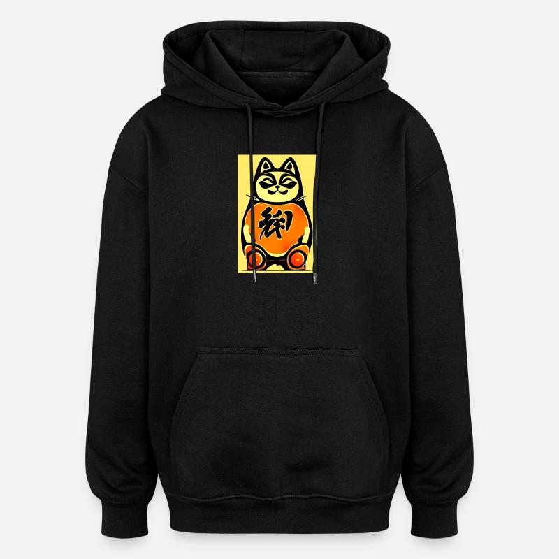 Maneki neko 4 - Sweat à capuche oversize unisexe - noir