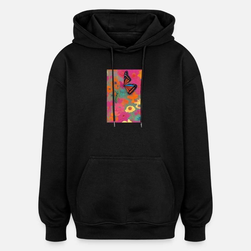 Blumen und Schmetterling - Oversized Unisex Hoodie - Schwarz