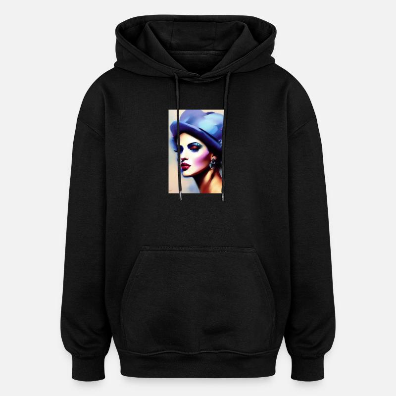 Belle femme avec chapeau - Sweat à capuche oversize unisexe - noir
