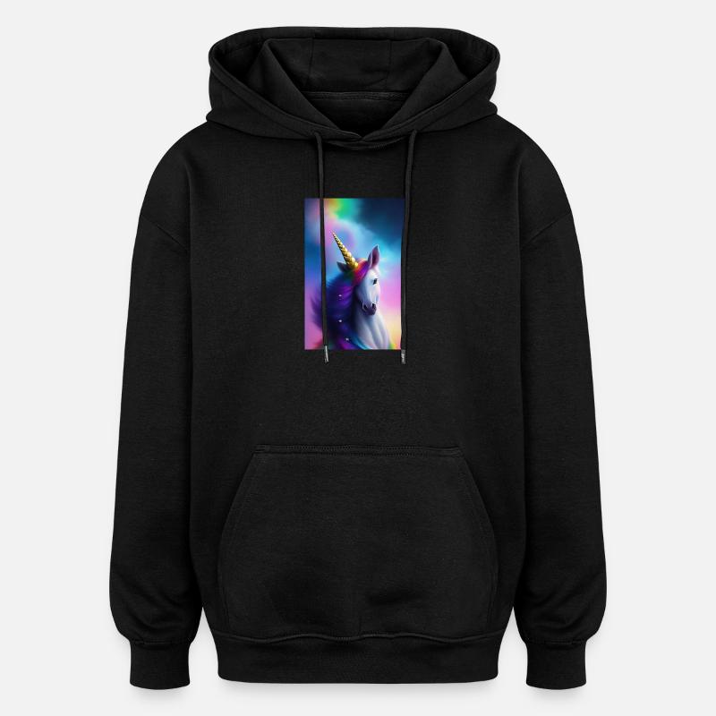 Licorne - Sweat à capuche oversize unisexe - noir