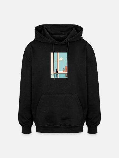 cat by the pool - Oversized Unisex Hoodie - black