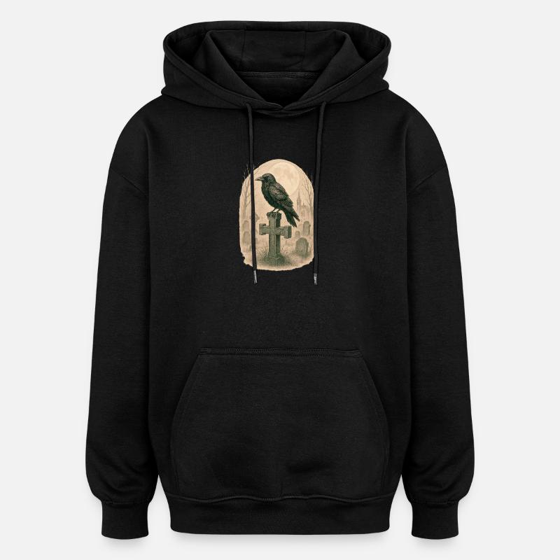 Moonlit Graveyard Raven Illustration - Oversized Unisex Hoodie - black